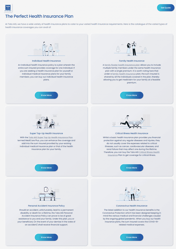 Various TATA AIG Health Insurance plans